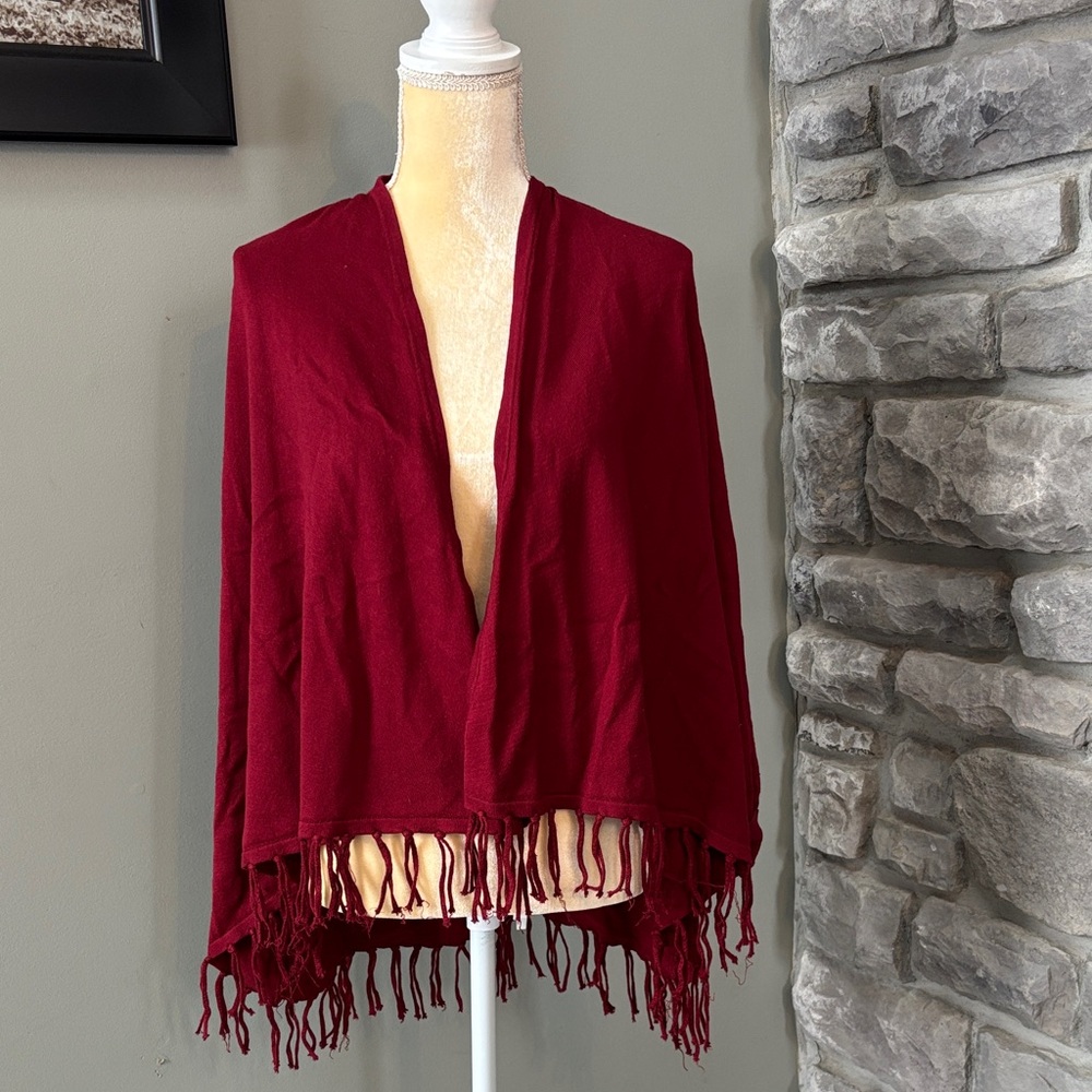 Joseph A. Burgundy Knit Sweater with Fringe, S